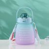 1300ml Motivational Water Bottle with Time Marker; Shoulder Strap & Straw - Perfect for School; Sports; Camping - 44oz Cute Design for Girls & Kids -