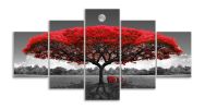 Canvas Wall Art Red Tree Wall Art with Moon Black and White Landscape Pictures for Wall Decor Large Pictures for Living Room 5 Pieces - 12x16inchx2pcs