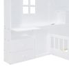 Twin Size House Bed with Window and Bedside Drawers, Platform Bed with Shelves and a set of Sockets and USB Port - White