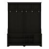Modern Hallway Hall Tree with Metal Hooks and Storage Space, Multi-Functional Entryway Coat Rack with Shoe Cubbies - Black
