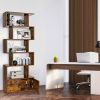 6-Tier S-Shaped Freestanding Bookshelf with Cabinet and Doors - Coffee