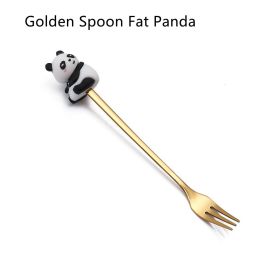 Christmas Cartoon Tableware Cat's Paw Spoon (Option: Golden Spoon Fat Panda)