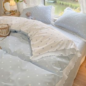Washed Cotton Small Floral Quilt Cover, Four Piece Bed Sheet Set (Option: Free Blue-1.5m flat sheet 4pcs set)