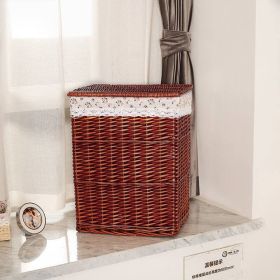 Storage Basket Rattan Large Toy With Lid (Option: Brown Covered Rose-41X31X50cm)