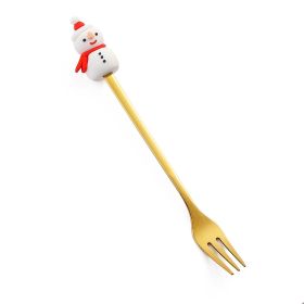 Christmas Cartoon Tableware Cat's Paw Spoon (Option: Golden Fork Christmas Snowman)