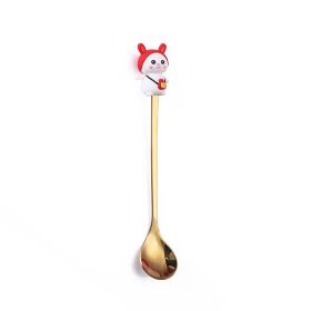 Christmas Cartoon Tableware Cat's Paw Spoon (Option: Golden Spoon Red Hat Rabbit)