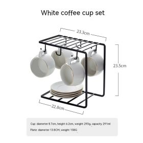 Home Stylish Matte Ceramic Coffee Cup Set (Option: White-4Cup 4Saucer 4Spoon 1Rack)
