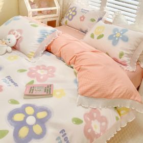 Washed Cotton Small Floral Quilt Cover, Four Piece Bed Sheet Set (Option: Dream Magic Color-1.8m flat sheet 4pcs set)