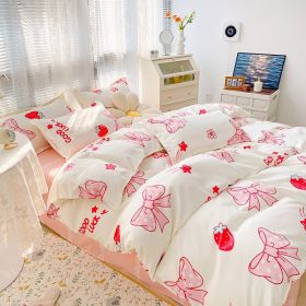 Four-piece Set Sanding Skin Bed Sheet Quilt Cover (Option: Milk Sweet Critical Strike-180cm Bed Four Sets)