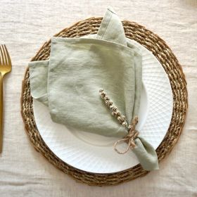 Pure Linen Insulation Placemat Square Wiping Towel Solid Color Napkin Mouth Cloth (Option: Grass Green-34 √ó 34cm)
